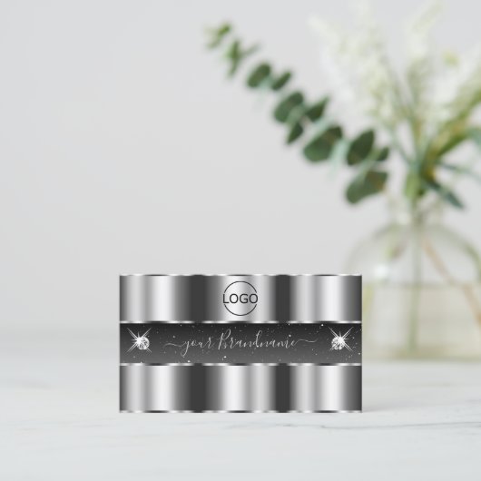 Glamoureus Silver Black Sparging Diamonds Voeg Log Visitekaartje (Staand voorkant)