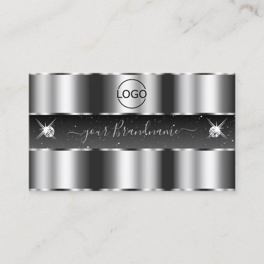 Glamoureus Silver Black Sparging Diamonds Voeg Log Visitekaartje (Voorkant)