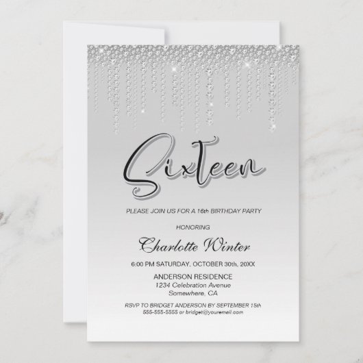 Glamoureus Silver Diamonds 16e verjaardag Kaart (Voorkant)