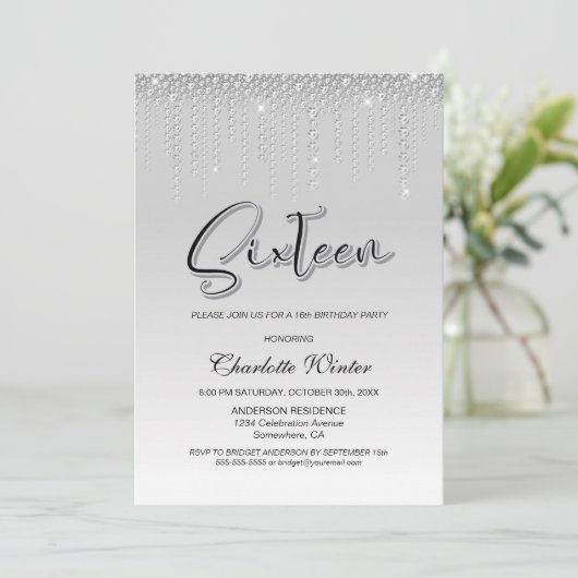 Glamoureus Silver Diamonds 16e verjaardag Kaart (Staand voorkant)