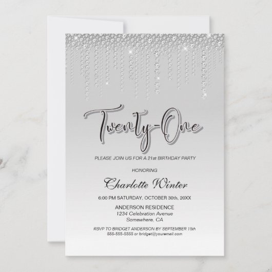 Glamoureus Silver Diamonds 21ste verjaardag Kaart (Voorkant)