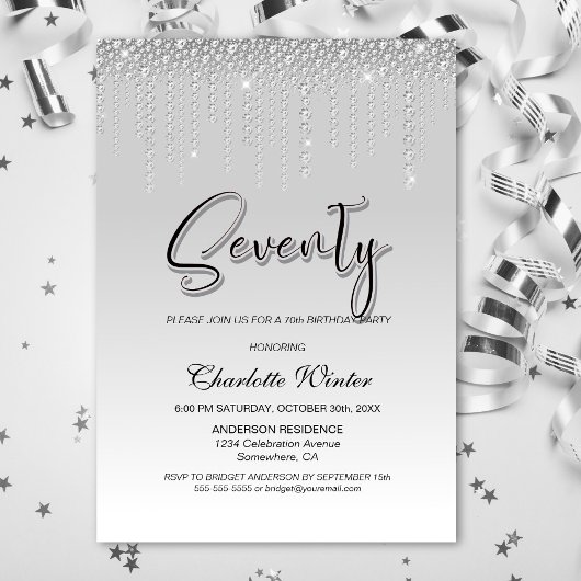 Glamoureus Silver Diamonds 70e verjaardag Kaart