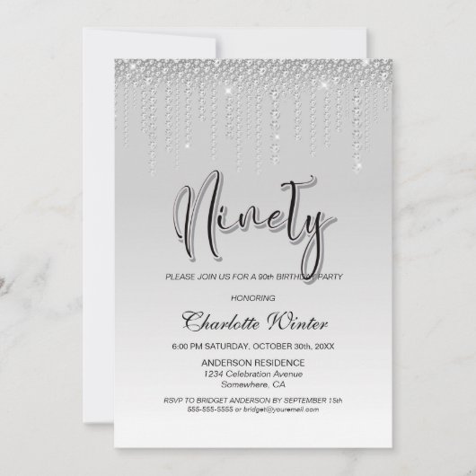 Glamoureus Silver Diamonds 90e verjaardag Kaart (Voorkant)