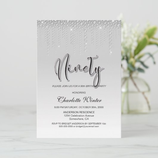 Glamoureus Silver Diamonds 90e verjaardag Kaart (Staand voorkant)