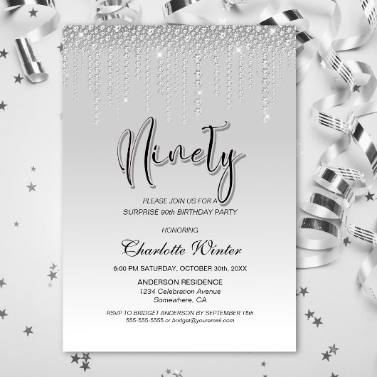Glamoureus Silver Diamonds Verrassend 90e verjaard Kaart