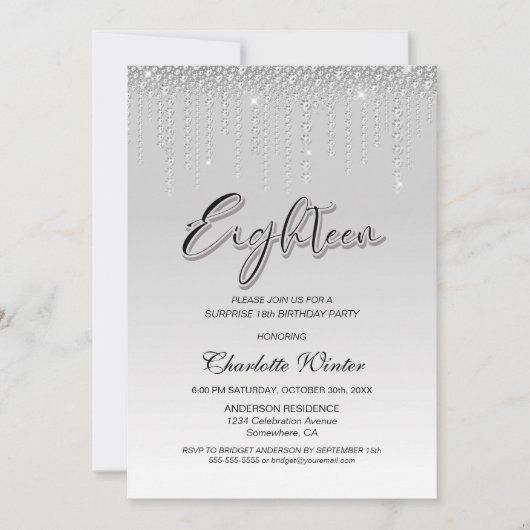 Glamoureus Silver Diamonds verrast 18e verjaardag Kaart (Voorkant)