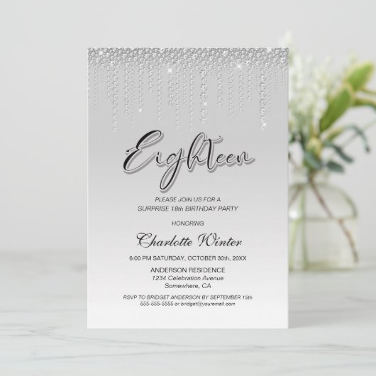 Glamoureus Silver Diamonds verrast 18e verjaardag Kaart (Staand voorkant)