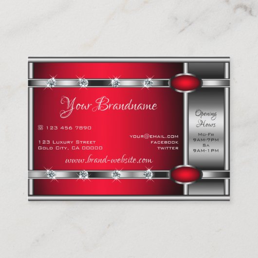 Glamoureus Silver Effect Red en Faux Gemstenen Visitekaartje (Achterkant)