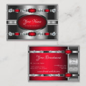 Glamoureus Silver Effect Red en Faux Gemstenen Visitekaartje (Voorkant / Achterkant)