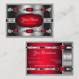 Glamoureus Silver Effect Red en Faux Gemstenen Visitekaartje