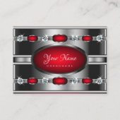 Glamoureus Silver Effect Red en Faux Gemstenen Visitekaartje (Voorkant)