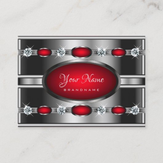 Glamoureus Silver Effect Red en Faux Gemstenen Visitekaartje (Voorkant)