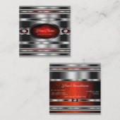 Glamoureus Silver Effect Red Marble met diamanten Vierkante Visitekaartje (Voorkant / Achterkant)