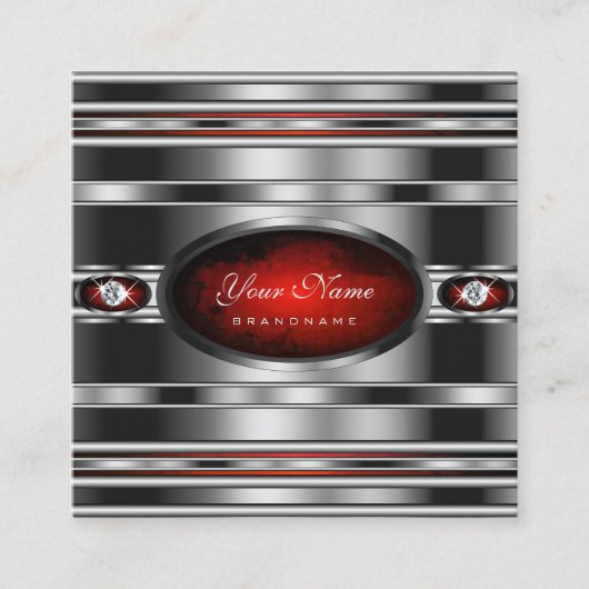 Glamoureus Silver Effect Red Marble met diamanten Vierkante Visitekaartje (Voorkant)