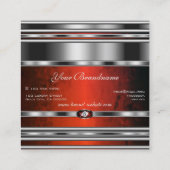 Glamoureus Silver Effect Red Marble met diamanten Vierkante Visitekaartje (Achterkant)