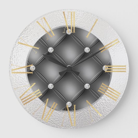 Glamoureus Silver en Gold op zwart Grote Klok (Voorkant)