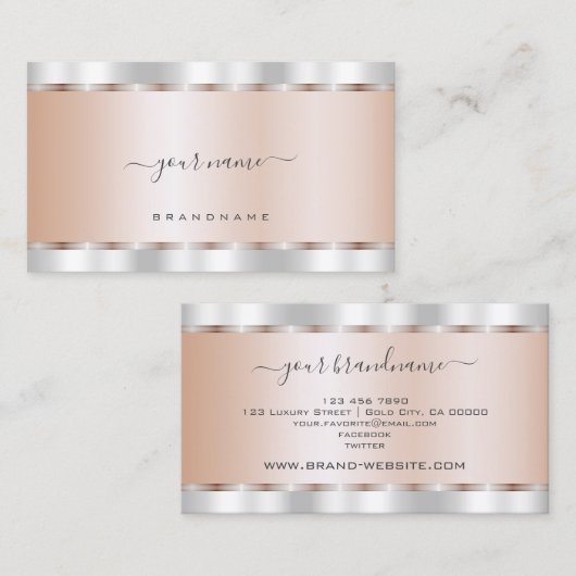 Glamoureus Silver en Roos Gold Effect Professional Visitekaartje (Voorkant / Achterkant)