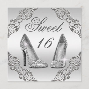 Glamoureus Silver Glitter High Heels Sweet 16 Kaart