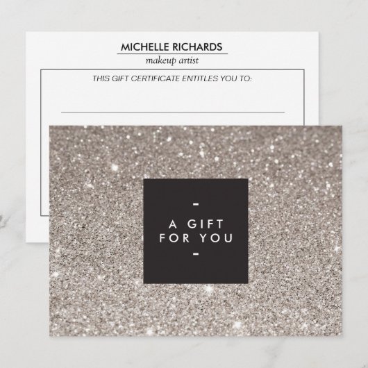 Glamoureus Silver Glitter Modern Beauty Gift Kaart (Voorkant / Achterkant)