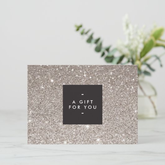 Glamoureus Silver Glitter Modern Beauty Gift Kaart (Staand voorkant)