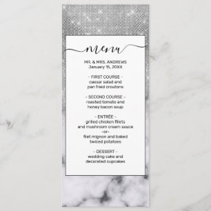 Glamoureus Silver Glitter White Marble Ombre Menu