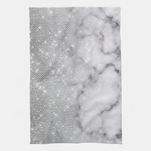 Glamoureus Silver Glitter White Marble Ombre Theedoek