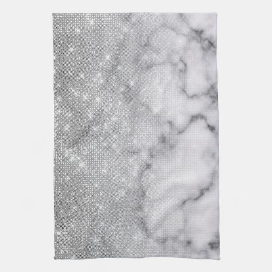 Glamoureus Silver Glitter White Marble Ombre Theedoek (Verticaal)