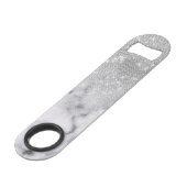 Glamoureus Silver Glitter White Marble Speed Flessenopener (Voorkant Gekanteld)