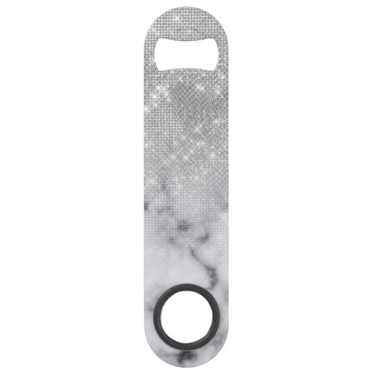 Glamoureus Silver Glitter White Marble Speed Flessenopener (Voorkant)