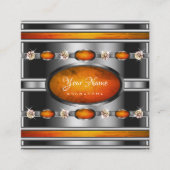 Glamoureus Silver met Oranje marmer en diamanten Vierkante Visitekaartje (Voorkant)