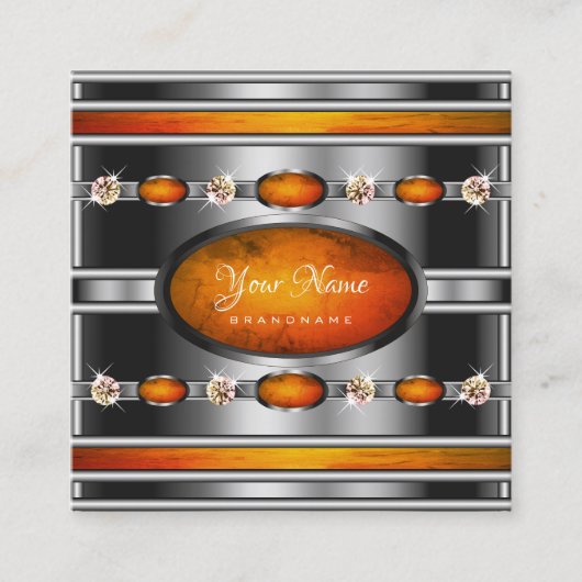 Glamoureus Silver met Oranje marmer en diamanten Vierkante Visitekaartje (Voorkant)