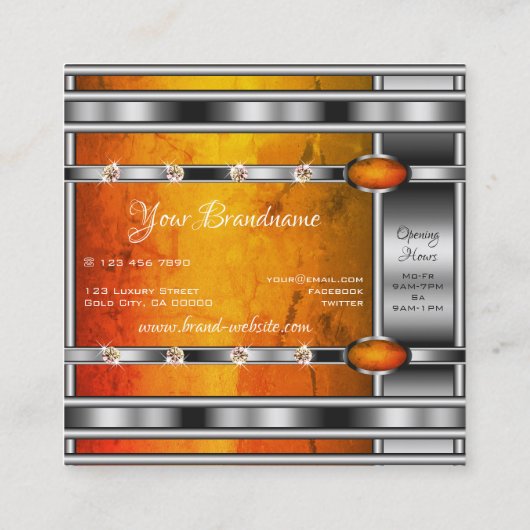 Glamoureus Silver met Oranje marmer en diamanten Vierkante Visitekaartje (Achterkant)