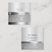 Glamoureus Silver Shimmery Glitter met Monogram Vierkante Visitekaartje (Voorkant / Achterkant)