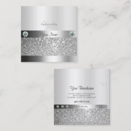 Glamoureus Silver Shimmery Glitter met Monogram Vierkante Visitekaartje