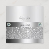 Glamoureus Silver Shimmery Glitter met Monogram Vierkante Visitekaartje (Voorkant)