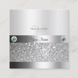 Glamoureus Silver Shimmery Glitter met Monogram Vierkante Visitekaartje