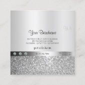 Glamoureus Silver Shimmery Glitter met Monogram Vierkante Visitekaartje (Achterkant)