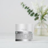 Glamoureus Silver Shimmery Glitter met Monogram Vierkante Visitekaartje (Staand voorkant)