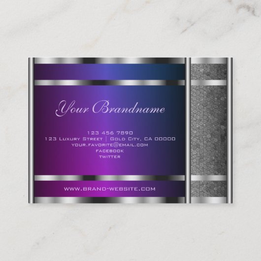 Glamoureus Silver Snake Pattern en Paarse Gradiënt Visitekaartje (Achterkant)