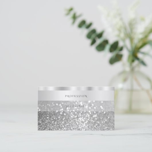 Glamoureus Silver Sparging Glitter Diamonds Luxe Visitekaartje (Staand voorkant)