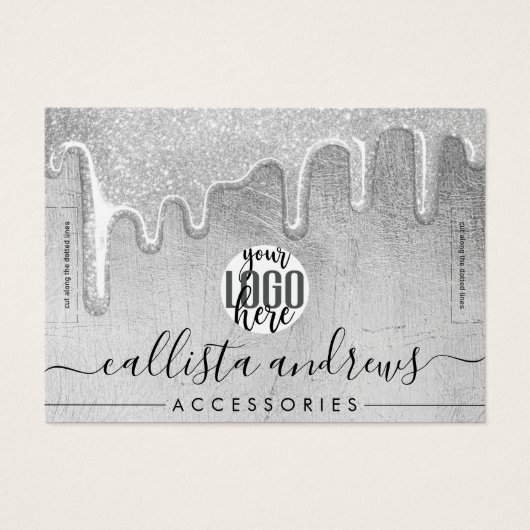 Glamoureus Silver Thick Glitter Drijft Logo Bracel Visitekaartje (Voorkant)