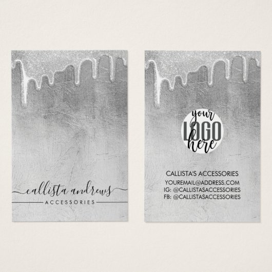 Glamoureus Silver Thick Glitter droogt Logo Visitekaartje (Voorkant /achterkant)