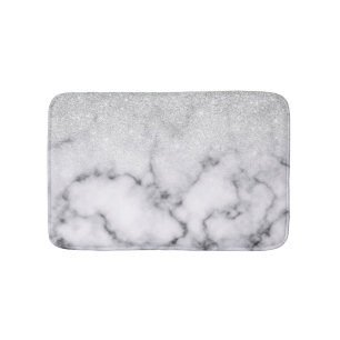 Glamoureus Silver White Glitter Marmer Gradient Badmat