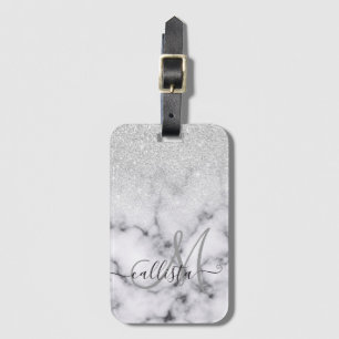Glamoureus Silver White Glitter Marmer Gradient Bagagelabel
