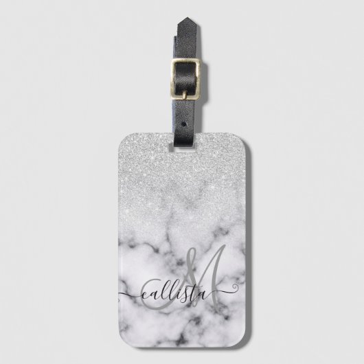 Glamoureus Silver White Glitter Marmer Gradient Bagagelabel (Voorkant (verticaal))