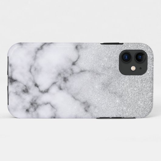 Glamoureus Silver White Glitter Marmer Gradient Case-Mate iPhone Case (Achterkant (horizontaal))