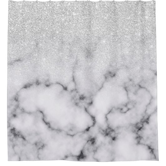 Glamoureus Silver White Glitter Marmer Gradient Douchegordijn (Voorkant)