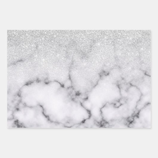 Glamoureus Silver White Glitter Marmer Gradient Inpakpapier Vel (Voorkant)