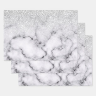 Glamoureus Silver White Glitter Marmer Gradient Inpakpapier Vel