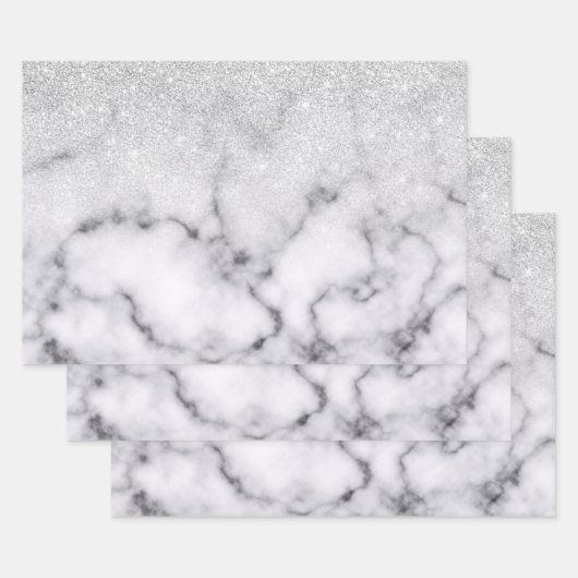 Glamoureus Silver White Glitter Marmer Gradient Inpakpapier Vel (Set)
